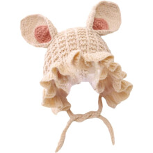 Warme gebreide babymuts met konijnenoortjes, beige muts van garen voor baby's van 6 maanden tot 3 jaar.