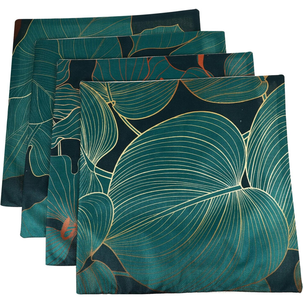 4Pcs Linen Accent Pillowcase Sofa Cushion Cover 18X18inch High-End Linen Material Decorative Dark/Green Hkhbjs