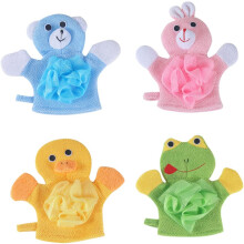 4pcs Boys and Girls Bath Gloves Dual Use Shower Wipe Deep Cleaning Glove Safe Bathing Body Wipes