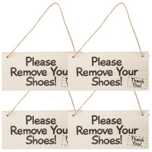 4pcs Door Plaque Shoes off Sign for Front Door Wooden Decorative Signs Easy to Remove