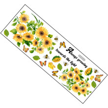 1 vel muursticker met zonnebloemmotief, zelfklevende muursticker van PVC-materiaal, frisse stijl
