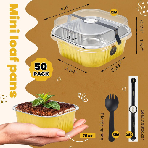 Set da 50 mini teglie quadrate in alluminio con coperchi e 2