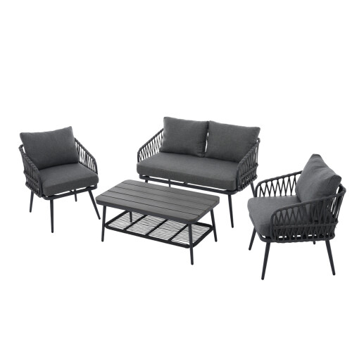 4 Seater Garden Set with Wood Storage Table