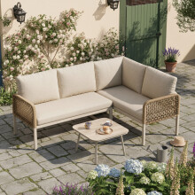 Garden Set with Wood-look Tempered Glass Table
