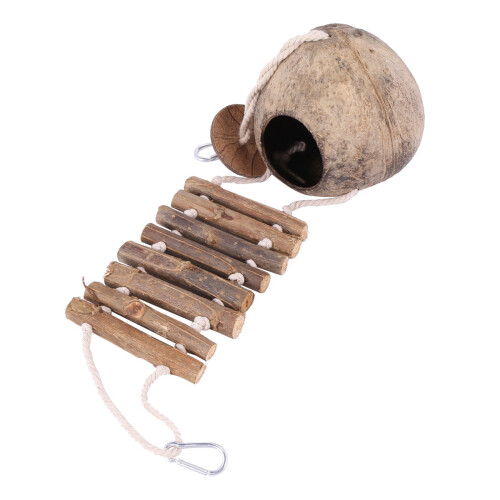 2X  Natural Coconut Husk Coconut Hide with Ladder for Bird Shell Hideaway Durable  2 2