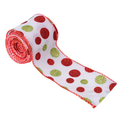 Fita de Natal com Bolinhas Vermelhas e Verdes 6,3cm x 4,55m 1