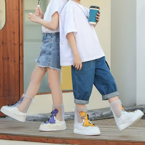 Cartoon Pattern Waterproof Shoe Covers for Children- orange1 M 1