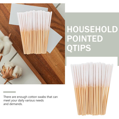 Bamboo Stick Cotton Swabs 300pcs Thick Pointed Swabs Portable Versatile Makeup Accessory 2