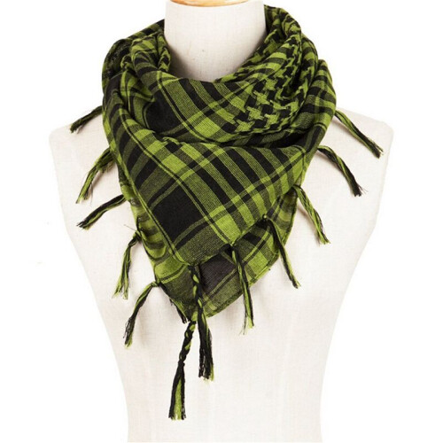 3X ÉCharpe Unisexe en Polyester Poids Léger À Plaid Pompons Arabe Désert Shemagh, Vert 2