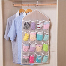 16 Pockets Hanging Wardrobe Clear Bag Storage Organizer Clothes Socks Bra Hanger