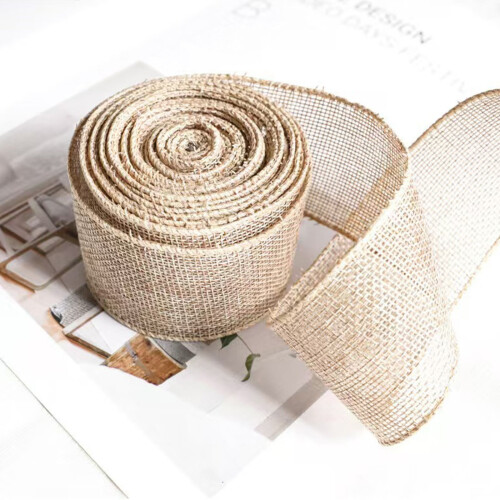 Beige plastic kerstlint met ruitjespatroon, 6 meter