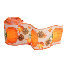 Herbstliches Drahtkantenband 2 m – Kürbis-Ahornblatt-Print