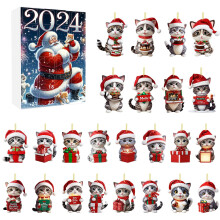 2D kerstcountdown-ornamenten met kerstmutsen (24 stuks)
