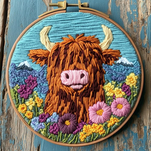 Κιτ βελόνας τρυπήματος Highland Cow Design 20x20cm