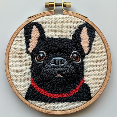 Kit per punch needle con bulldog francese nero, cerchio e schema