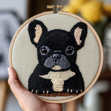 Svart fransk bulldogg nålsats 20x20cm