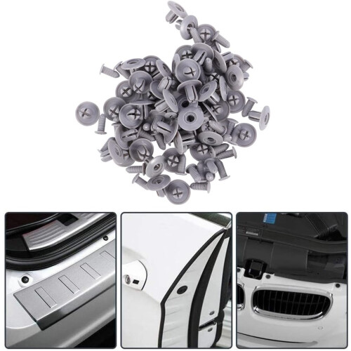 50pcs Plastic Rivets for Bumper Auto Push Pin Clips Fixation Kit Grey M8 Hole 1