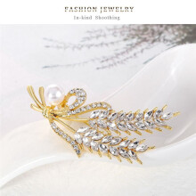 Wheat Brooch Pin for Women with Faux Pearl& Rhinestone Crystal for Wedding Party Prom Gift Lapel Pin Accessories