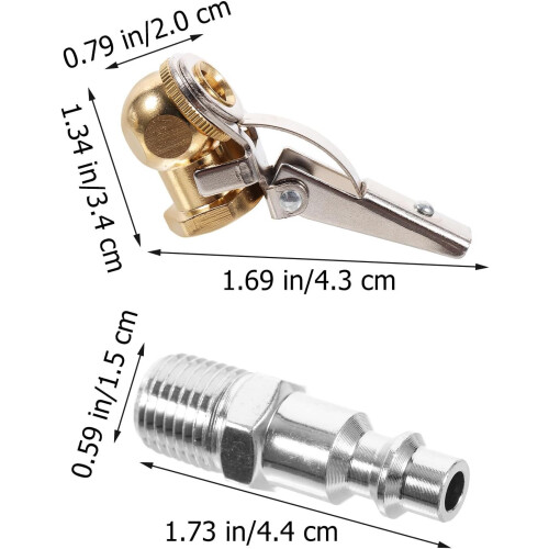 2 Sets 1/4" Internal Thread Copper Locking Tire Air Chuck Zinc-Plated Clip 1