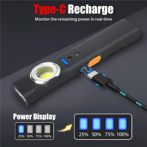 NEWBIRTH Portable LED Flashlight with Type-C Rechargeable Work Light, Waterproof and Magnetic 2