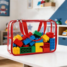 PVC Clear Toy Storage Bags with Zipper Handle, Waterproof Organizer Pouch for Toys, Books, Crafts (30x22x10CM, 8 Colors)