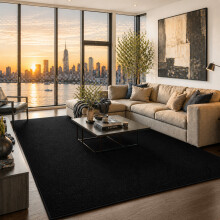 (200x290cm, Black) Luxury Short Pile Rug - Soft Fluffy Anti-Slip Washable Area Rug with Memory Foam Backing | Living Room & Bedroom Carpet
