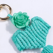 Macrame Keychains Boho Heart-Shaped Flowers Tassel Bag Charms Handcrafted Accessory for Car Key Handbag, Yellow