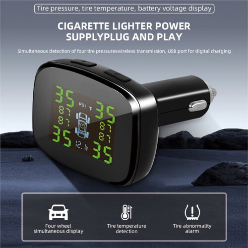 TPMS Cigarettändare Däcktrycksövervakningssystem Däcktrycksövervakning USB-Utgång Däcktrycksmonitor 2