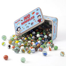 The Magic Toy Shop 160 Glass Marbles Set in Tin Box Colourful Classic Toy Kids Marble Run Game