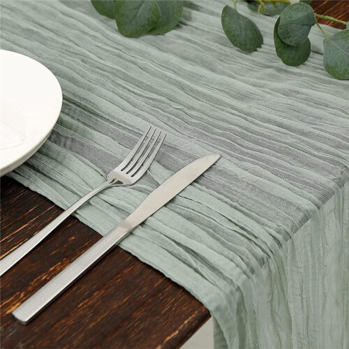 Table Runner Boho Gauze Cloth Table Runner Rustic Sheer Runner for Wedding Baby Shower Table Decorations 90X400cm 1