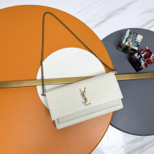 YSL Sunset Box Clutch White Gold 810997