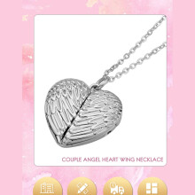 2 Sublimation Blank Angel Wings Small Box Photo Necklace Pendant Fashion Sublimation Blank Jewelry Supplies(Silver)