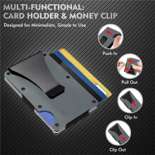 Minimalist Wallet Slim RFID Wallet, Scratch Resistant, Card Holder & Money Clip, Easily Removable Money