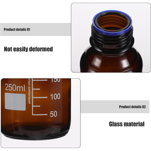 Lot de 3 flacons de réactifs en verre brun de 250 ml avec graduations 2
