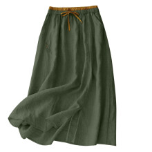 Comfortable Cotton Linen Skirt For Women With-dark green XL