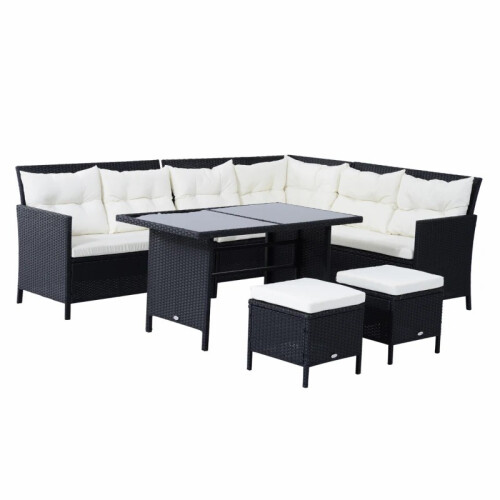 8-seater rattan corner dining sofa set-Black