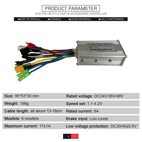 Electric Bike Controller 24V 36V 48V E-Bike Hall Controller 250W 350W 17A Controller Three Mode Sinewave 2