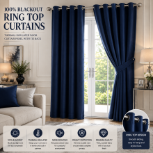 (Blue, 66" x 84"-Door Curtain) Insulated Heavy Thermal Blackout Curtains Pair Eyelet Ring Top Ready Made Window Panel Free Tieback