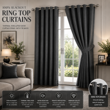 (Grey, 66" x 84"-Door Curtain) Insulated Heavy Thermal Blackout Curtains Pair Eyelet Ring Top Ready Made Window Panel Free Tieback