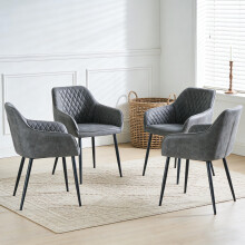 (4pcs, DARK GREY(Suede))Set of 4 Dining Chairs Suede Fabric Padded Sturdy Metal Legs