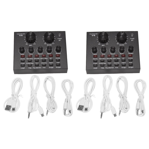 2X V8 Sound Card Audio Set Interface External USB Live Microphone Sound Card  Function for Singing Recording