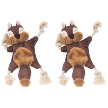 2X Stuffless Dog Toys for Puppy, Crinkle Squeaky Dog Chew Toys Squirrel Plush Dog Toy with Rope Knots for Small Dogs