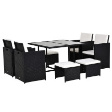 9-piece rattan garden dining set with stools
