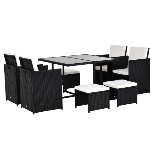 9-piece rattan garden dining set with stools