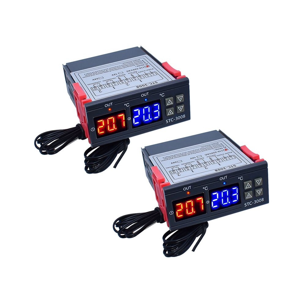 2X Dual Digital Stc-3008 Temperature Controller Two Relay Output Thermostat Heater With Probe Temperature Controller,B 6031559330014