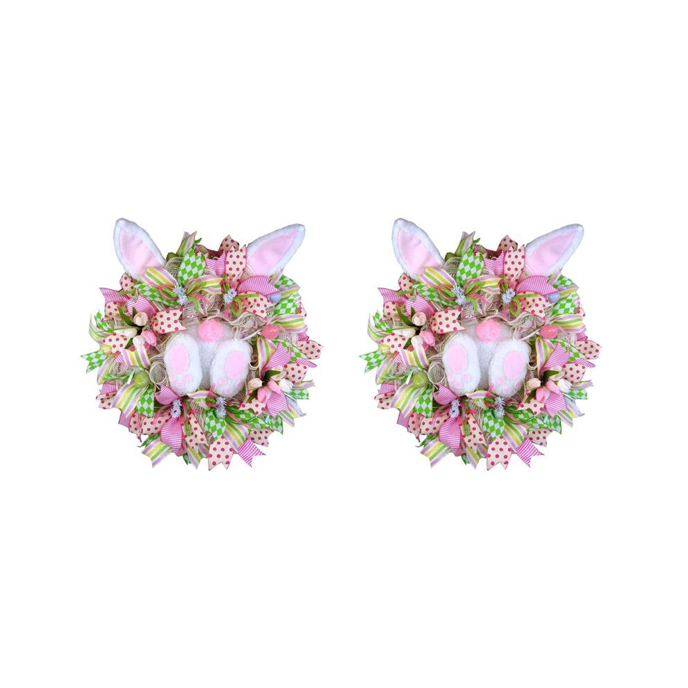 2X Easter Wreaths For Front Door, Rabbit Wreaths With Bunny Ears, Spring Easter Wreaths Rabbit Garland Easter Decor Typecat