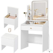 Dressing Table Set with LED Mirror, Stool