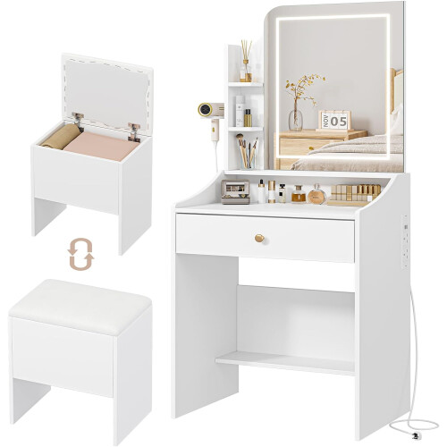 Dressing Table Set with LED Mirror, Stool