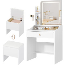 Dressing Table Set with LED Mirror, Stool