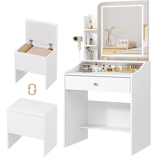 Dressing Table Set with LED Mirror,  Stool